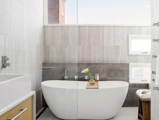 Master bathroom design by LDa Architecture & Interiors, construction by F.H. Perry Builder